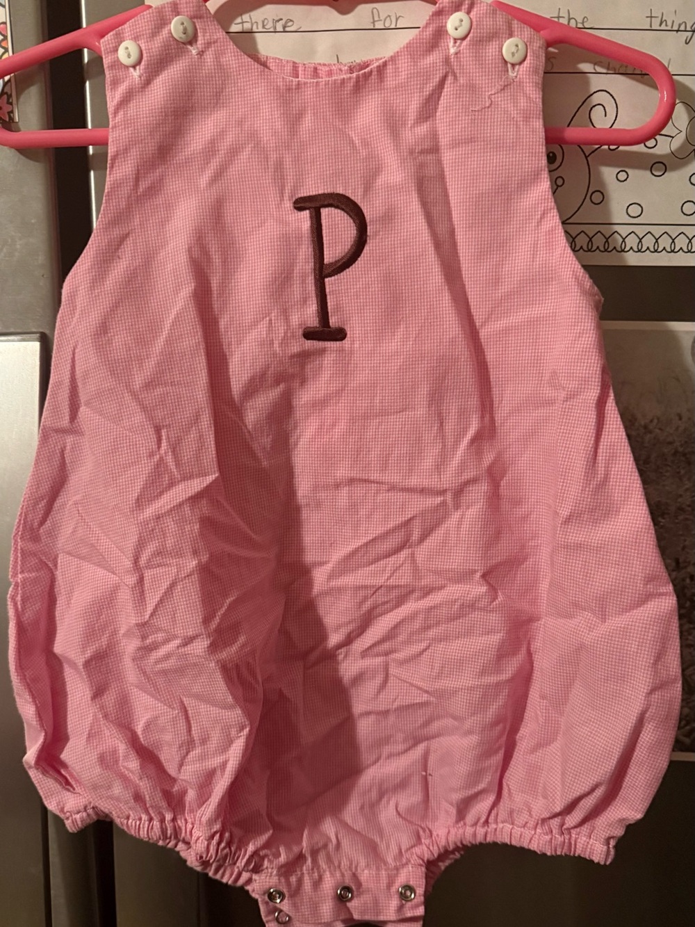 Worn Once Petit Ami Pink Baby Bubble Romper with Monogram P